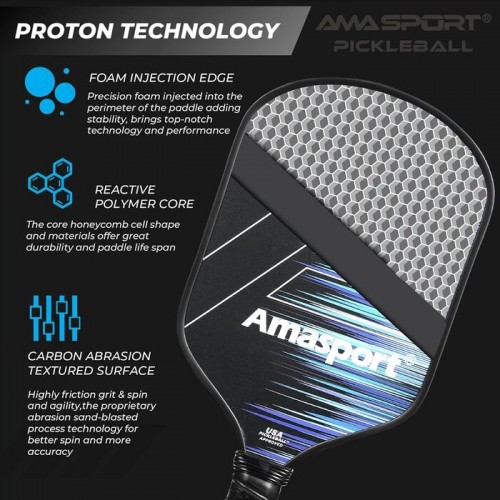 Vợt Pickleball AMASPORT PROTON Carbon Friction Textured Surface (230gr)-PA016-BBW 1