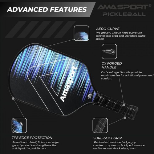 Vợt Pickleball AMASPORT PROTON Carbon Friction Textured Surface (230gr)-PA016-BBW 2