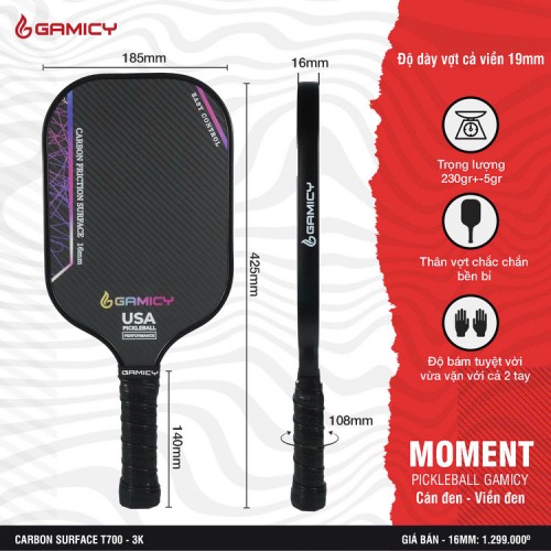 Vợt Pickleball Kaiwin Gamicy Moment T700 16mm 6