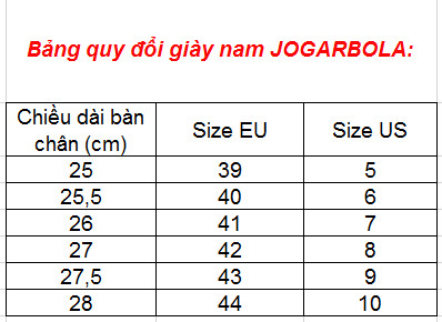 SIZE GIAY JOGABOLA